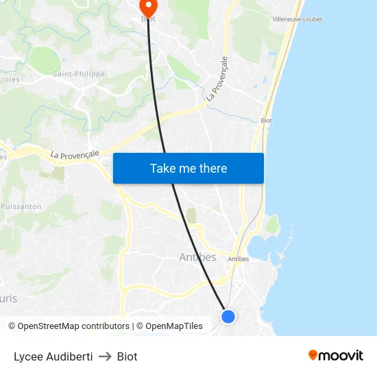 Lycee Audiberti to Biot map