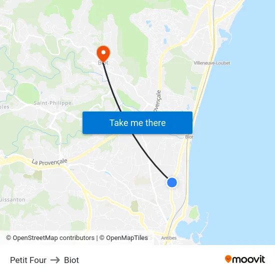 Petit Four to Biot map