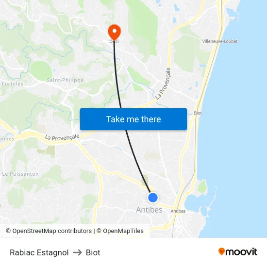 Rabiac Estagnol to Biot map