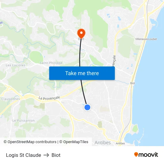 Logis St Claude to Biot map