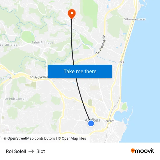 Roi Soleil to Biot map