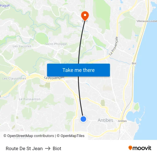 Route De St Jean to Biot map