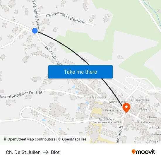 Ch. De St Julien to Biot map