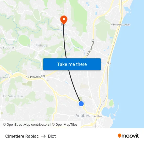Cimetiere Rabiac to Biot map