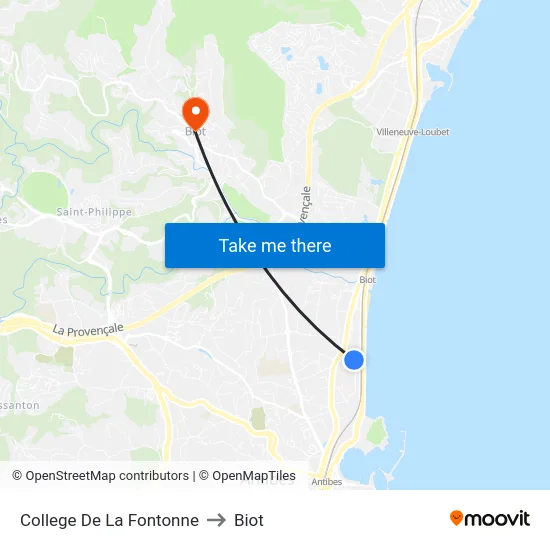 College De La Fontonne to Biot map