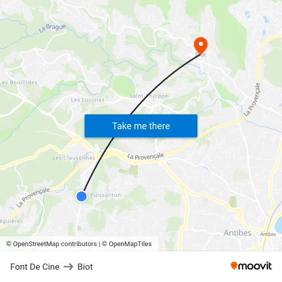 Font De Cine to Biot map
