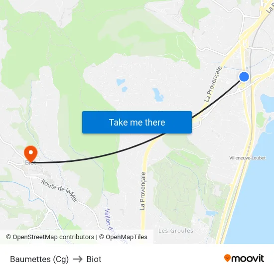 Baumettes (Cg) to Biot map
