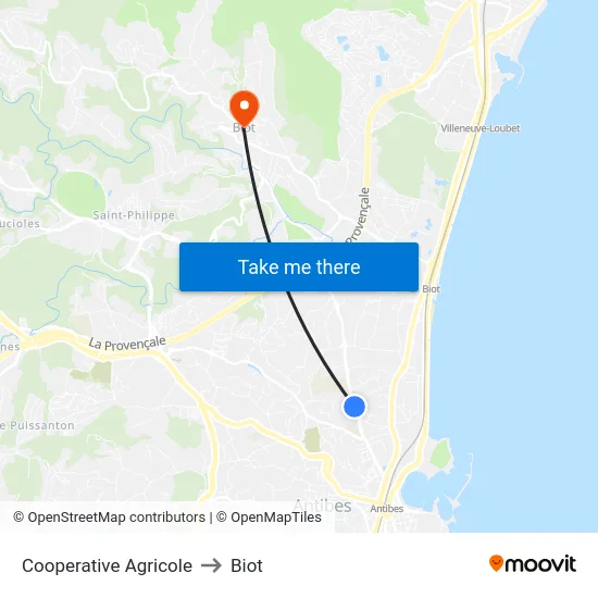 Cooperative Agricole to Biot map