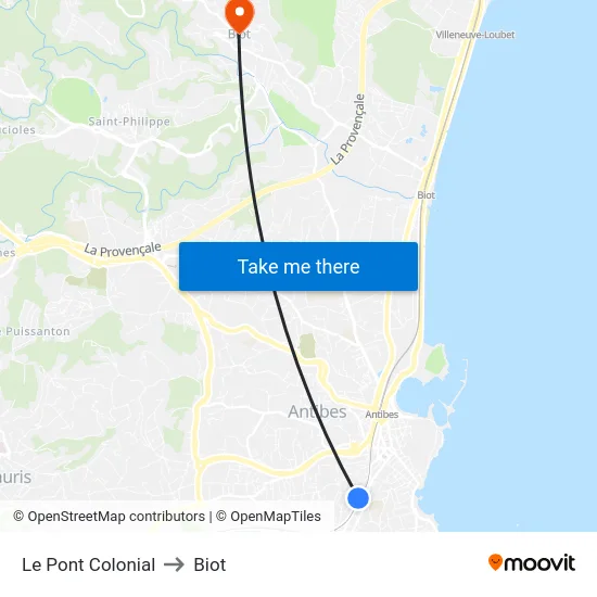 Le Pont Colonial to Biot map