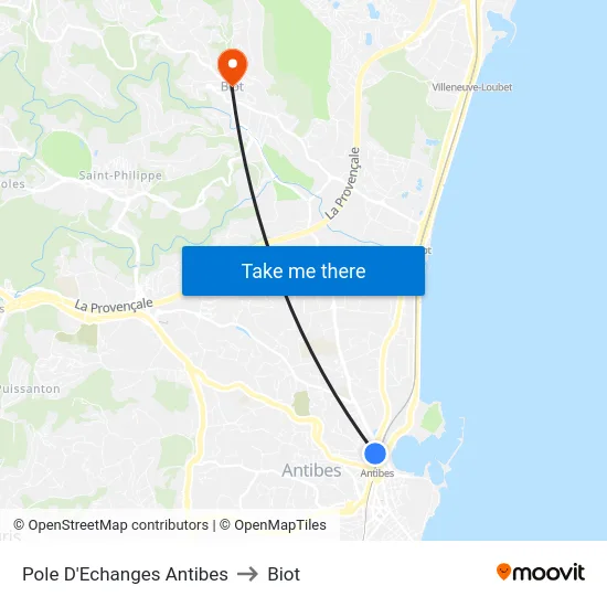 Pole D'Echanges Antibes to Biot map
