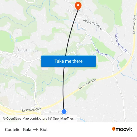 Coutelier Gala to Biot map