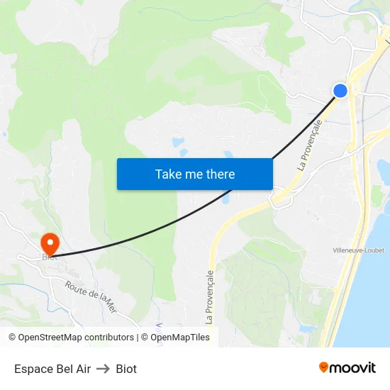 Espace Bel Air to Biot map