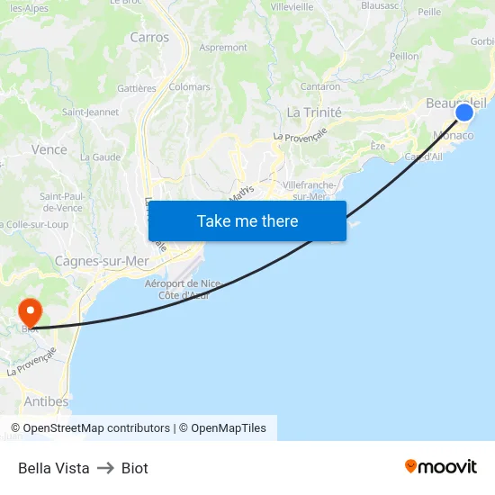 Bella Vista to Biot map