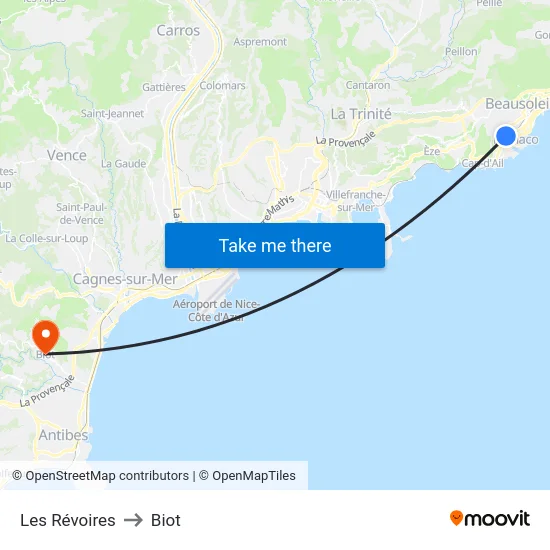 Les Révoires to Biot map