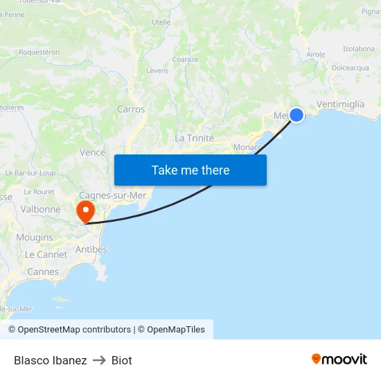 Blasco Ibanez to Biot map