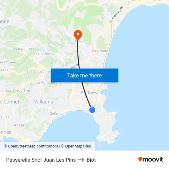 Passerelle Sncf Juan Les Pins to Biot map