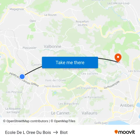Ecole De L Oree Du Bois to Biot map