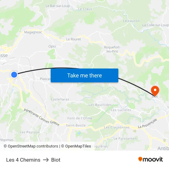 Les 4 Chemins to Biot map