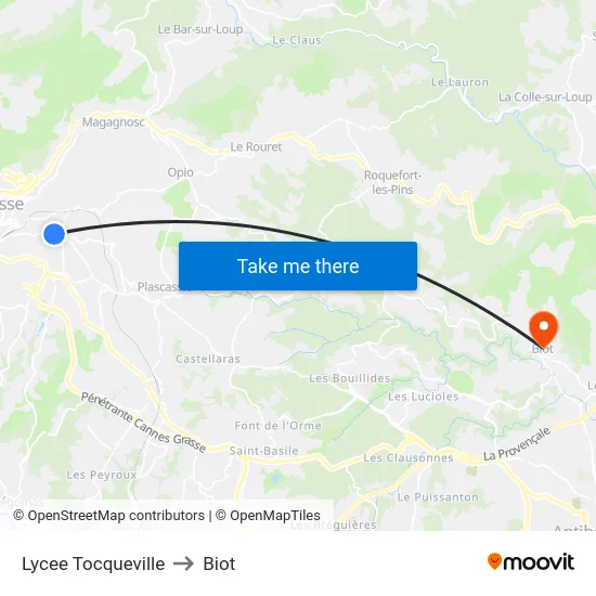 Lycee Tocqueville to Biot map