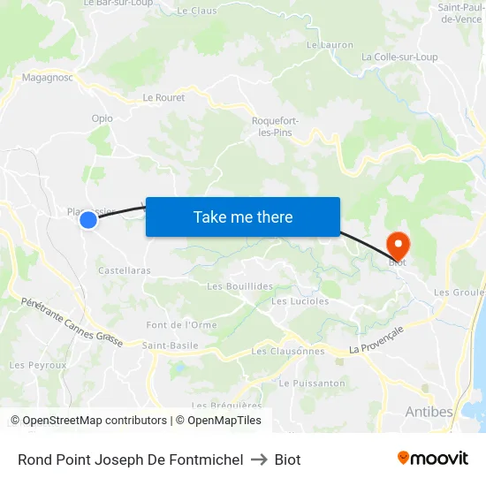 Rond Point Joseph De Fontmichel to Biot map