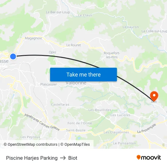 Piscine Harjes Parking to Biot map
