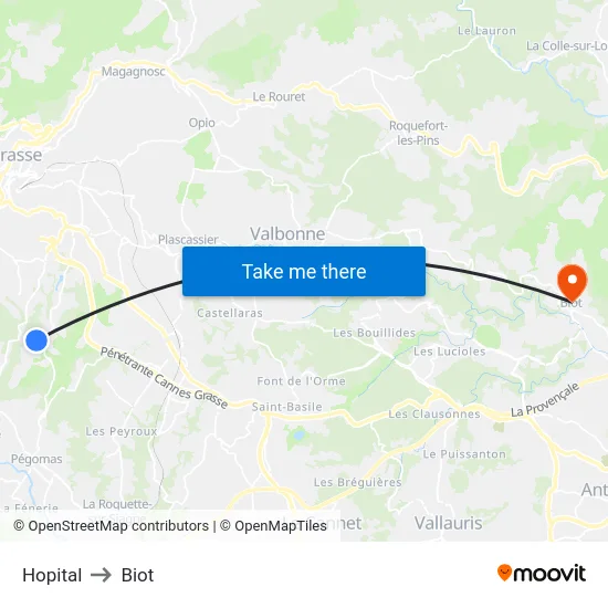 Hopital to Biot map