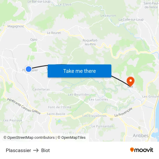 Plascassier to Biot map