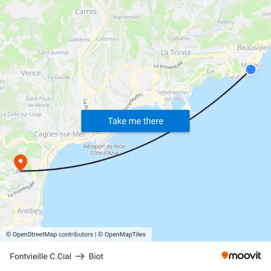 Fontvieille C.Cial to Biot map