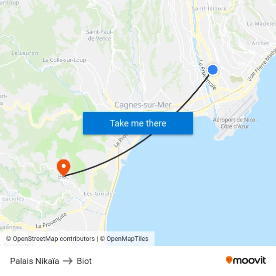 Palais Nikaïa to Biot map