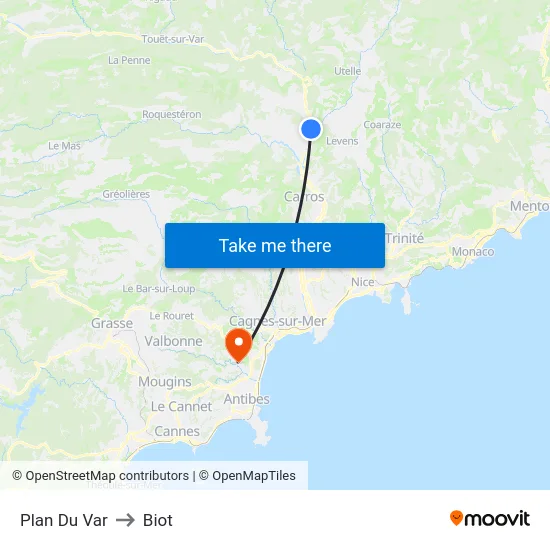Plan Du Var to Biot map