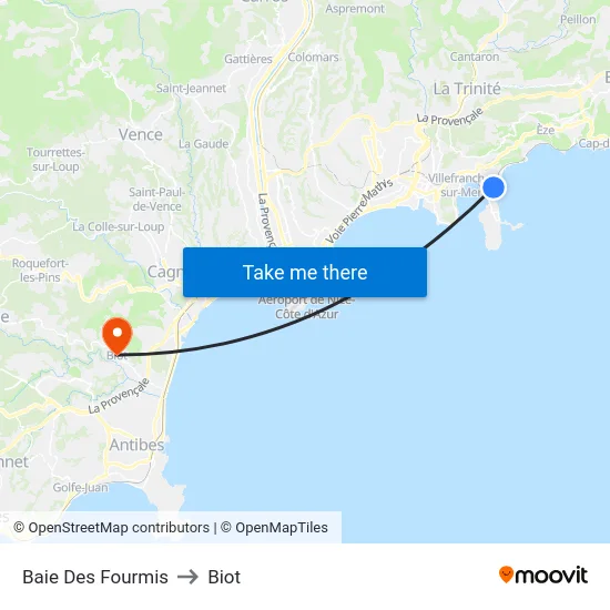 Baie Des Fourmis to Biot map