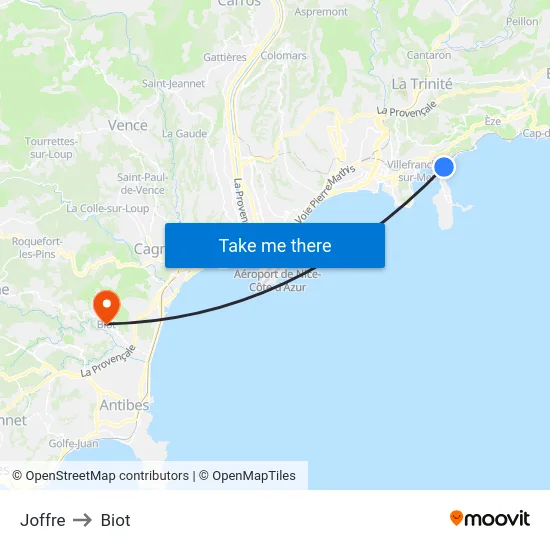 Joffre to Biot map
