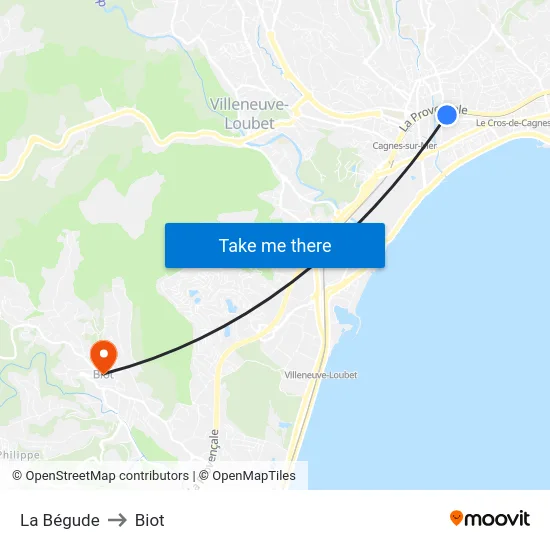 La Bégude to Biot map