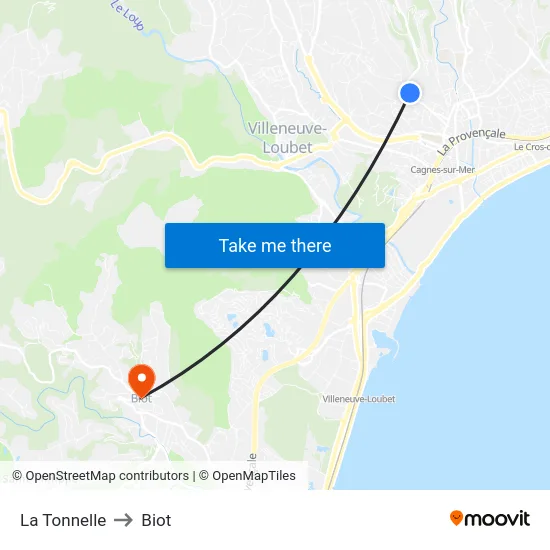 La Tonnelle to Biot map