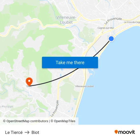 Le Tiercé to Biot map
