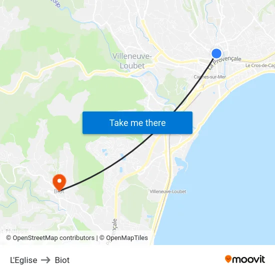 L'Eglise to Biot map