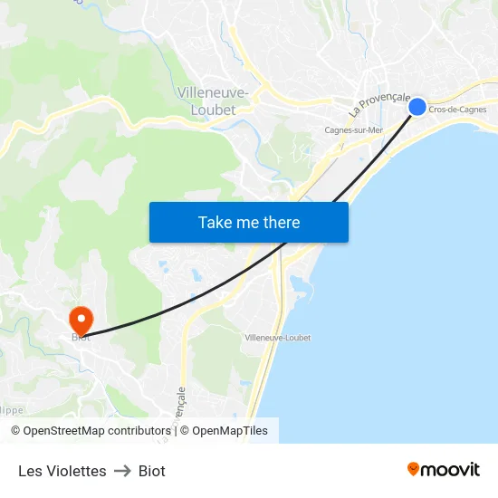 Les Violettes to Biot map