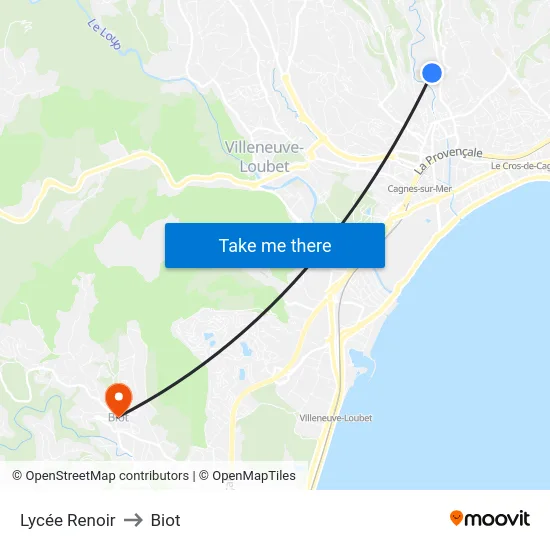 Lycée Renoir to Biot map