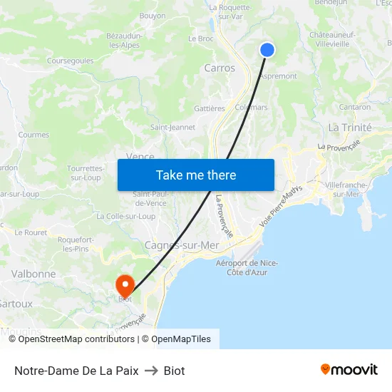 Notre-Dame De La Paix to Biot map