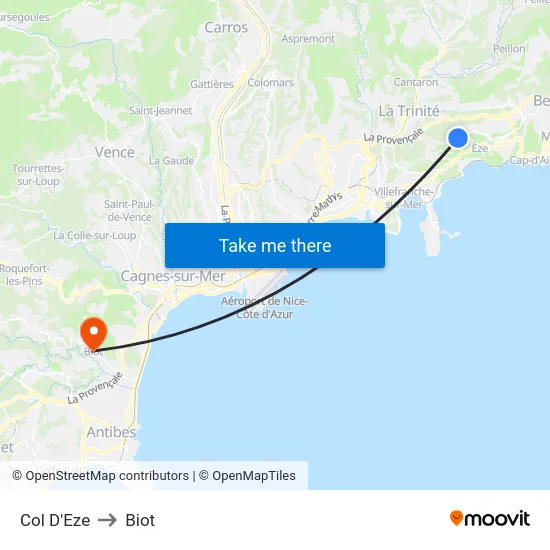 Col D'Eze to Biot map