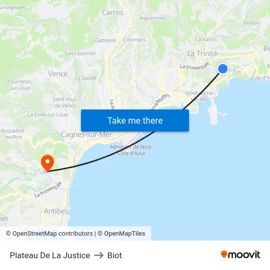 Plateau De La Justice to Biot map