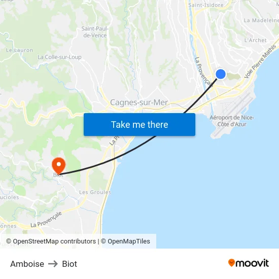 Amboise to Biot map