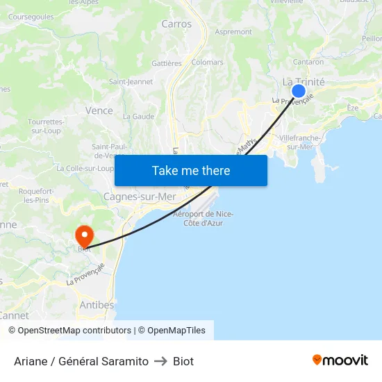 Ariane / Général Saramito to Biot map