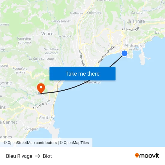 Bleu Rivage to Biot map