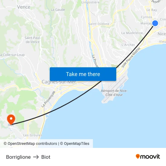 Borriglione to Biot map