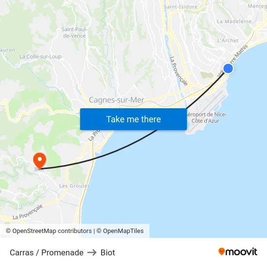 Carras / Promenade to Biot map