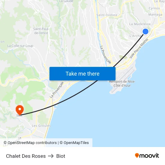 Chalet Des Roses to Biot map