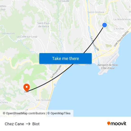 Chez Cane to Biot map