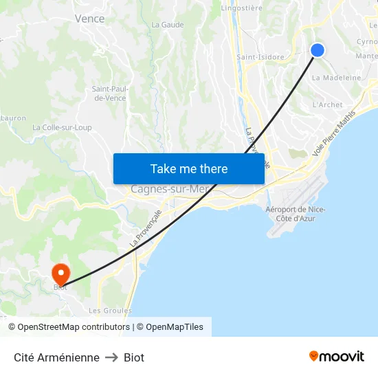 Cité Arménienne to Biot map
