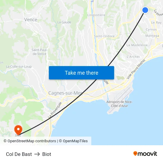 Col De Bast to Biot map